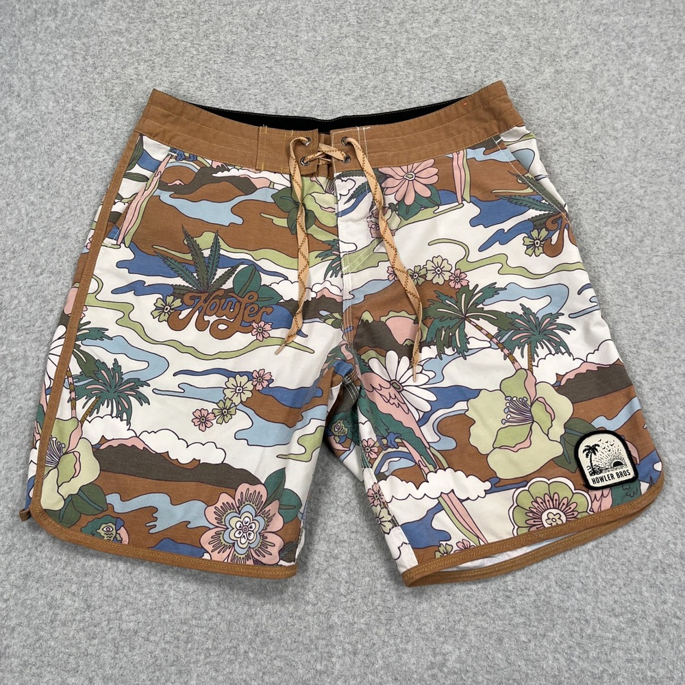 Howler Brothers Bruja Board Shorts Mens 32 Multi Color Floral Beach Swim Trunks